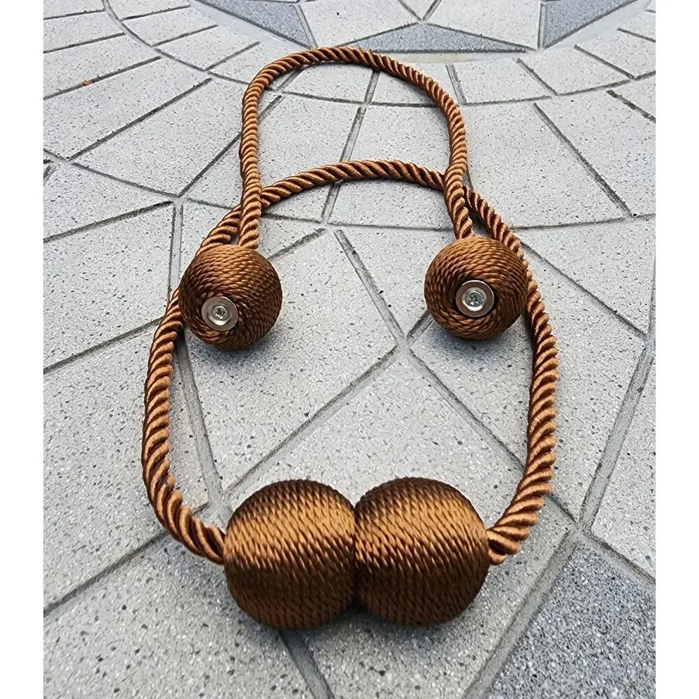 Magnetic Brown or Silver Spherical Braided Rope Curtain Tiebacks